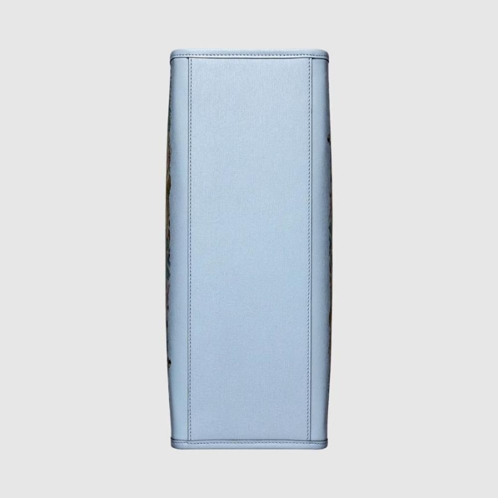 Gucci Tote Bag Shoulder Bag Light Blue Gold Tiger Flower Print Leather - Picture 7 of 7